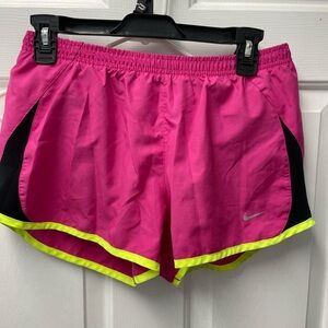 Nike Women's Athletic Shorts in Pink with Black and Yellow